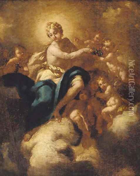 Flora with putti on a nimbus Oil Painting - Michele Da Parma (see Rocca)