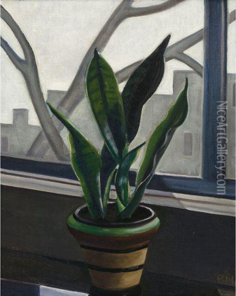 Still Life Of A Plant On A Window Sill Oil Painting - Prudence Heward