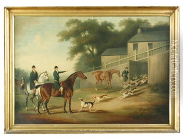 Unboxing, The Off, The Chase, The Kill; Scenes With A Harrier Pack - After Samuel Howitt's (1756/57-1822) Engraved Compositions Of Hare Hunting Scenes Oil Painting - Daniel Clowes