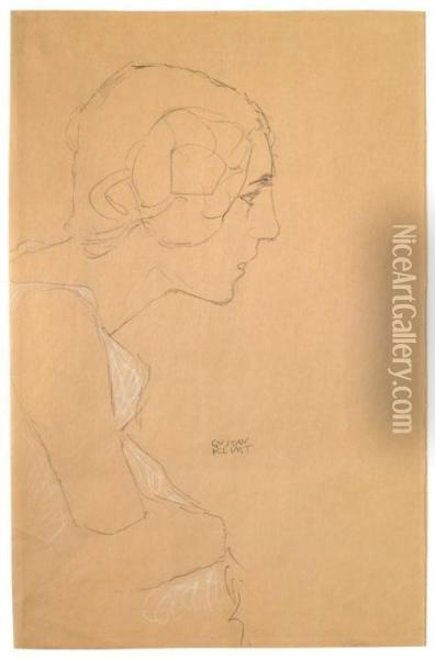 Brustbild Einesmadchens Im Profil Nach Rechts - Kniestuck Im Profil Nachrechts Oil Painting - Gustav Klimt