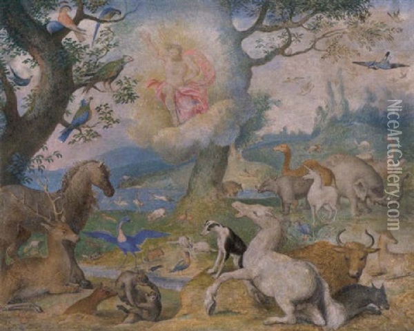 God The Father Creating The Animals Oil Painting - Jan Brueghel the Elder