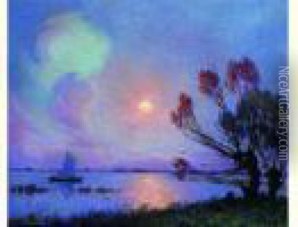 Paysage De Briere Au Clair De Lune Oil Painting - Ferdinand Loyen Du Puigaudeau