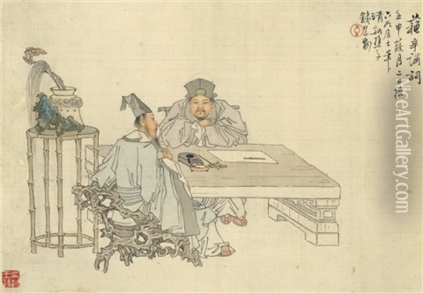 Scholars Seeking Inspiration Oil Painting -  Qian Hui'an