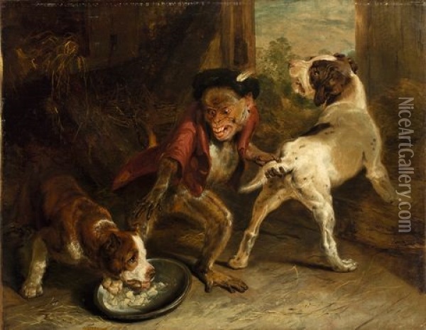 Intruding Puppies Oil Painting - Sir Edwin Henry Landseer