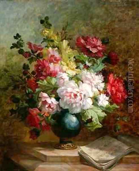 Still life with flowers and sheet music Oil Painting - Emile Henri Brunner-Lacoste