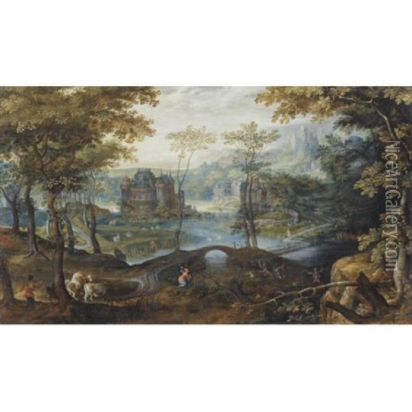 A Landscape With Latona Turning The Lycian Peasants Into Frogs Oil Painting - Roelandt Savery