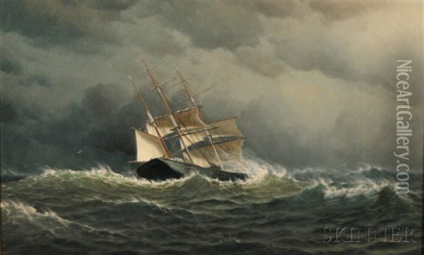 Sailing Vessel In Storm-tossed Seas Oil Painting - William Edward Norton