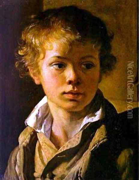 Head Of A Boy Portrait Of Av Tropinin 1818 Oil Painting - Vasili Andreevich Tropinin