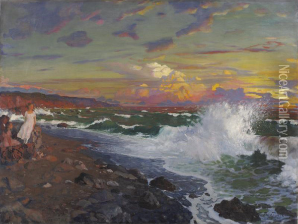 Glorious Sunset Oil Painting - Grigory Mikhailovich Bobrovsky