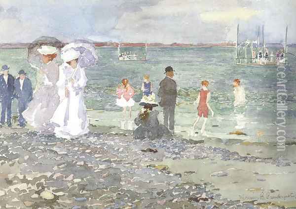 Revere Beach 1896 97 Oil Painting - Maurice Brazil Prendergast