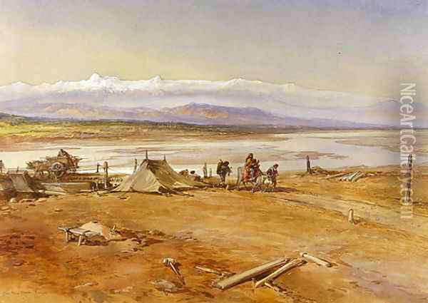 The River Chenab, Punjab, 1865 Oil Painting - William Simpson