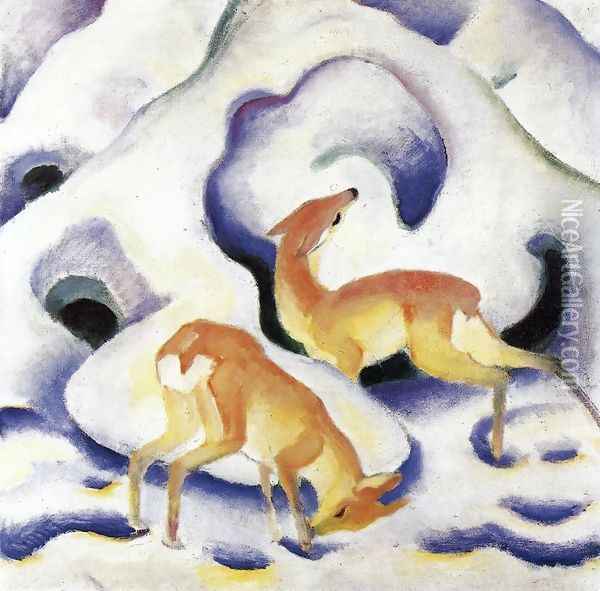 Deer In The Snow Oil Painting - Franz Marc