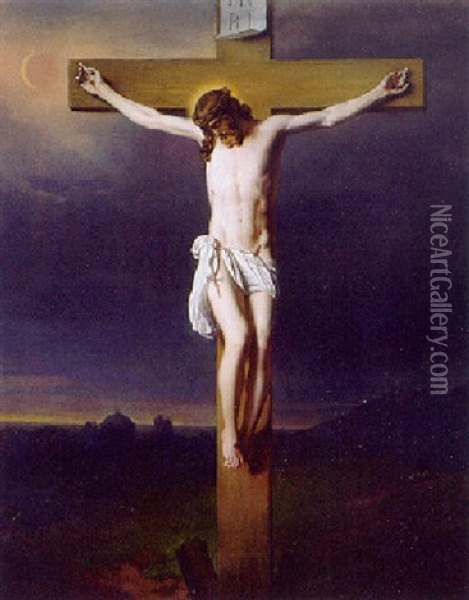 Christus Am Kreuz Im Sonnigen Licht, Vor Verdunkelten Firmament Oil Painting - Franz Eybl