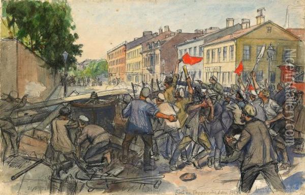 At The Barricades Oil Painting - Ivan Alexeievitch Vladimirov