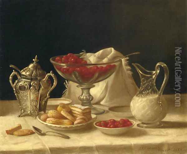 Strawberries, Cakes and Cream Oil Painting - John Defett Francis