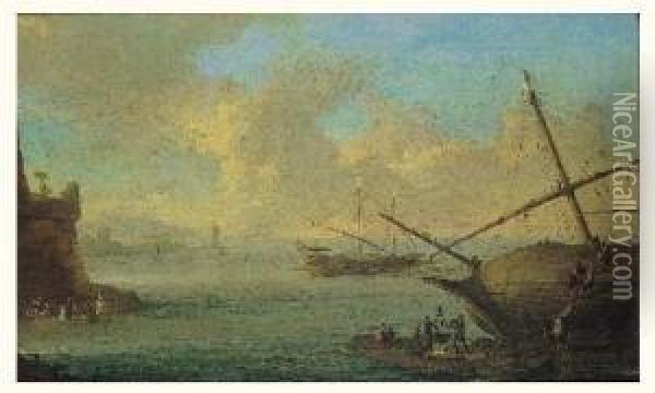 Marine, La Reparation Du Bateau Oil Painting - Adriaen Manglard