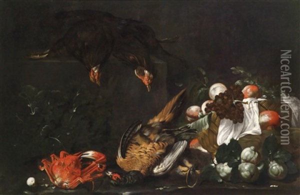 Stillleben Mit Geflugel, Krabbe Und Fruchten Oil Painting - Simone Del Tintore