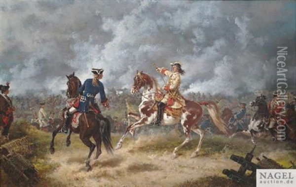 Feldherr In Einer Kavallerieschlacht Im Pulverdampf Oil Painting - Friedrich Kaiser