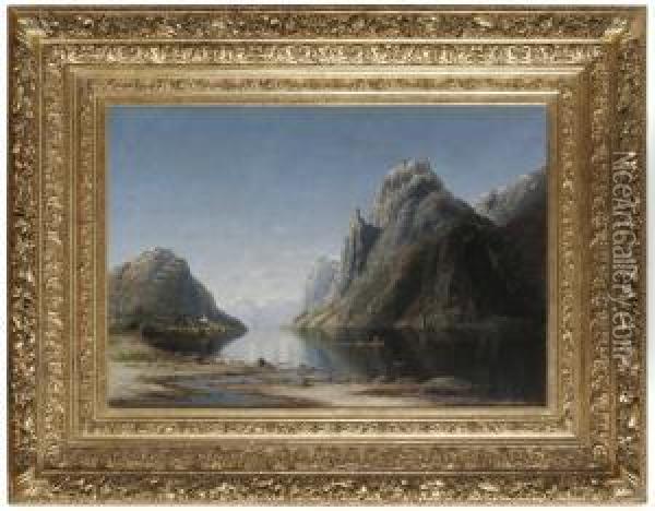 Norskt Fjordlandskap Oil Painting - Therese Fuchs