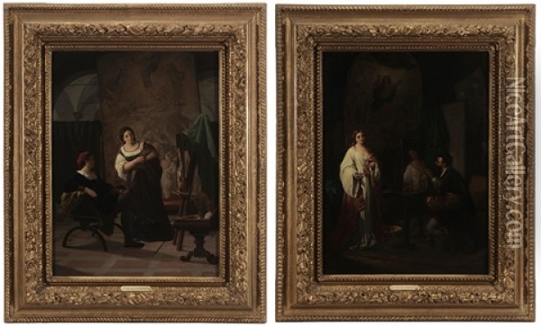 A Pair Of Paintings: Titian Painting Flora Oil Painting - Enrico Fanfani