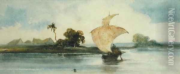 A Craft on an Indian River Oil Painting - (follower of) Chinnery, George (1774-1852)