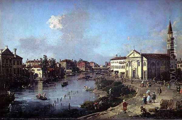 Dolo on the Brenta, with Church of St. Rocco and the Villa Zanon-Bon Oil Painting - (Giovanni Antonio Canal) Canaletto