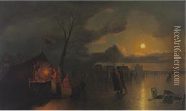 Evening Skating Oil Painting - Johann Mongels Culverhouse
