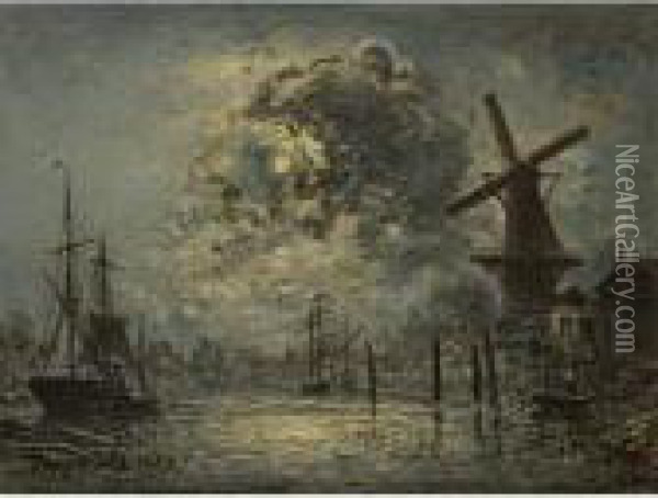 Canal Near Leiden Oil Painting - Johan Barthold Jongkind