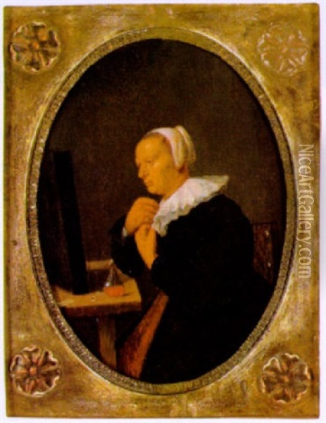 Dame Vor Einem Spiegel Oil Painting - Quiringh Gerritsz van Brekelenkam