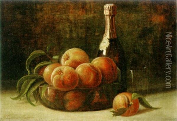 Still Life With Peaches And Champagne Oil Painting - Richard La Barre Goodwin