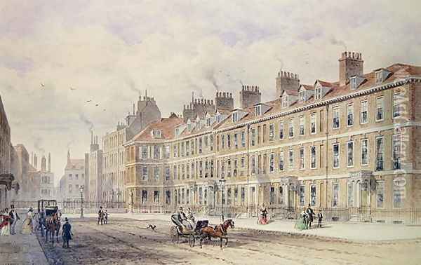 South Side of Queen Square, 1851 Oil Painting - Thomas Hosmer Shepherd