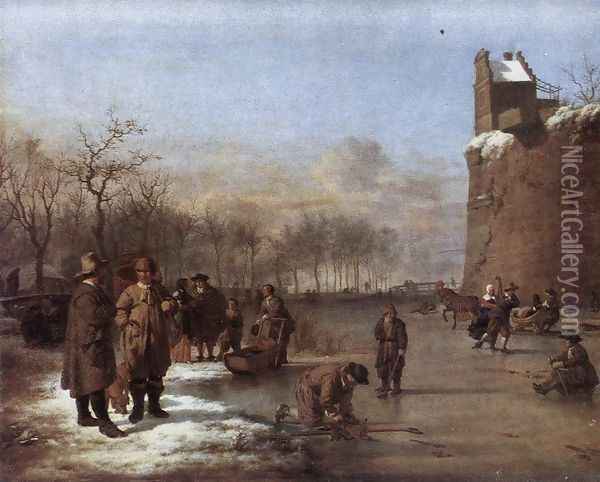 Amusement on the Ice 1669 Oil Painting - Adriaen Van De Velde