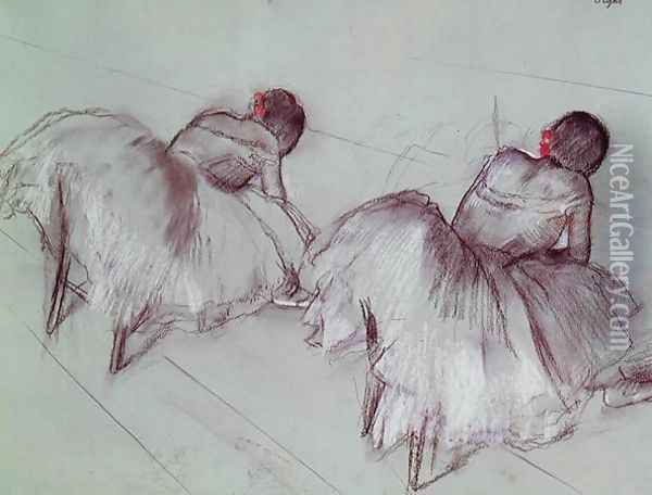 Two Ballet Dancers Resting Oil Painting - Edgar Degas