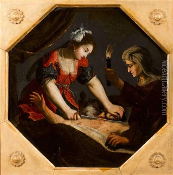 Judith Et Holopherne, Ardoise De Forme Octogonale Oil Painting - Pasquale Ottino