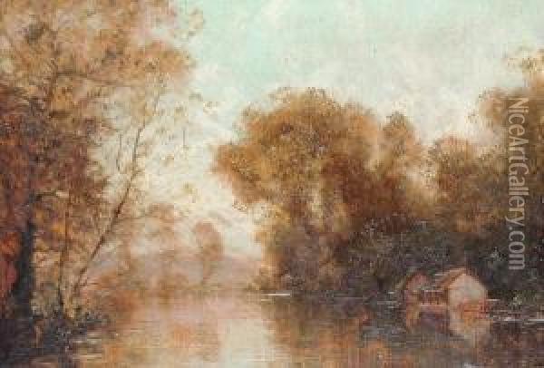 An Autumnal River Landscape Oil Painting - Albert Gabriel Rigolot