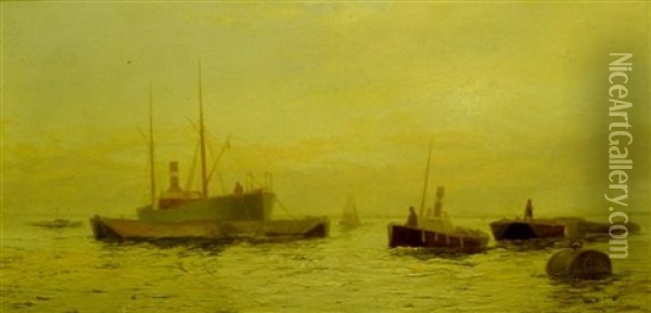 Warship At Sea Oil Painting - Edward Henry Eugene Fletcher