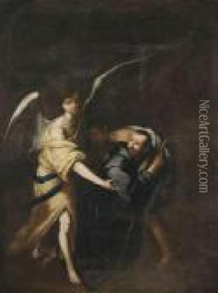 A Merciful Friar With An Invalid And Aguardian Angel. Oil Painting - Bartolome Esteban Murillo