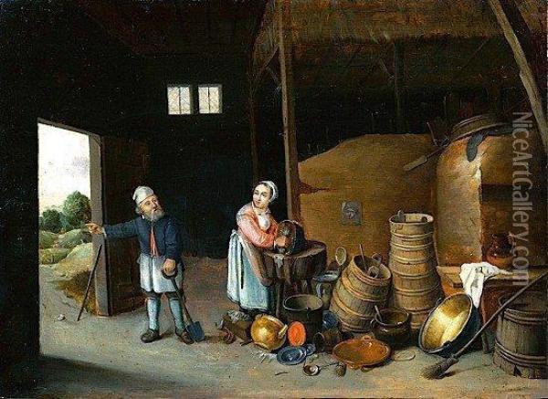 Interieur De Paysan, La Recureuse Oil Painting - Thomas Van Apshoven