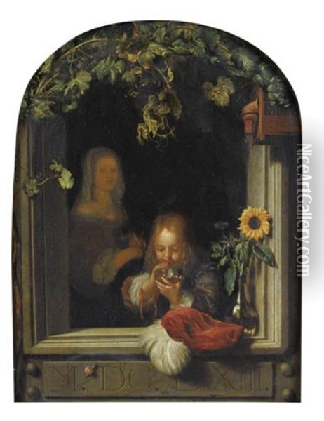 Jeune Garcon Faisant Des Bulles De Savon Oil Painting - Frans van Mieris the Elder