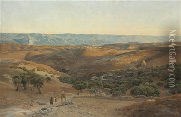 The Mountains Of Maob Seen From Bethany Oil Painting - Gustav Bauernfeind