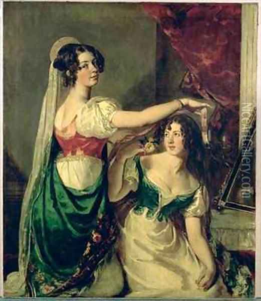 Preparing for a fancy dress ball Italian costumes Oil Painting - William Etty