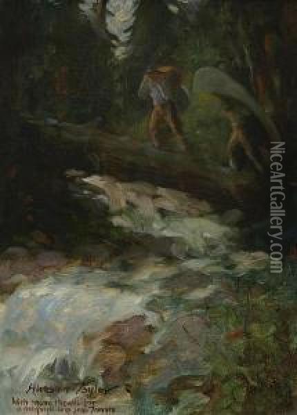 Portaging Over The River (figure Study On The Reverse) Oil Painting - Horace Taylor
