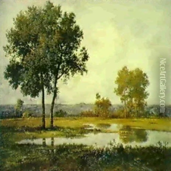Weite Teichlandschaft Mit Baumgruppen Oil Painting - Leon Richet