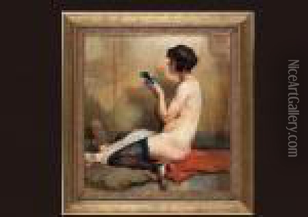 Nude With Black Stocking Oil Painting - Jean-Leon Gouweloos
