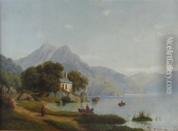 Gebirgssee Mit Kapelle An Einem Sommertag Oil Painting - Theodor (Wilhelm T.) Nocken
