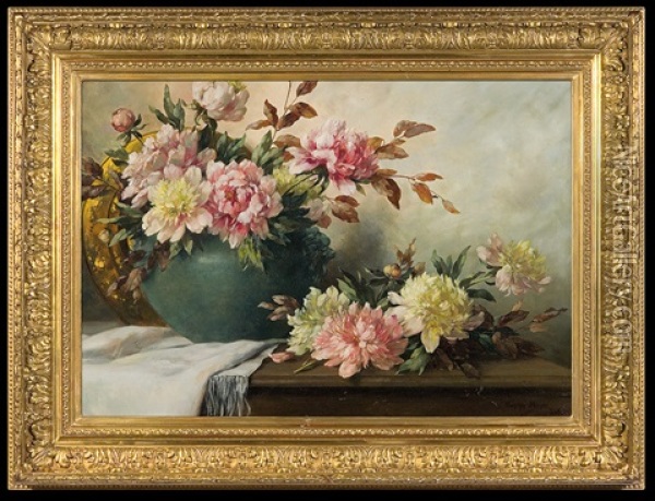 White And Pink Peonies Oil Painting - Sophie Meyer