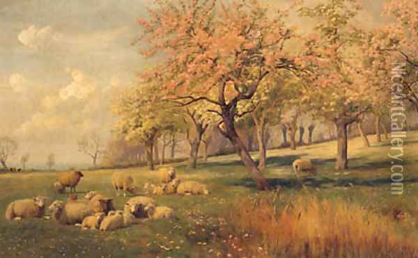 Springtime In The Orchard Oil Painting - William Sidney Cooper