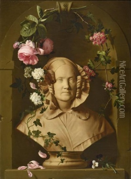 Buste De Madame Ducarre Dans Une Niche Fleurie Oil Painting - Pierre Etienne Remillieux
