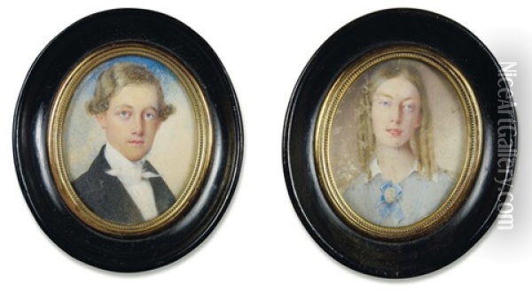 Portraits De Monsieur Et Mademoiselle De Chalus (2 Works) Oil Painting - Pierre Paul Emmanuel de Pommayrac
