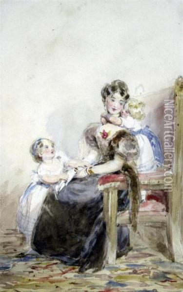 Mother And Two Children Oil Painting - John Frederick Tayler
